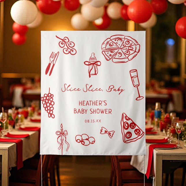 Slice Slice Baby Pizza Baby Shower Banner Tapestry (Creator Uploaded)