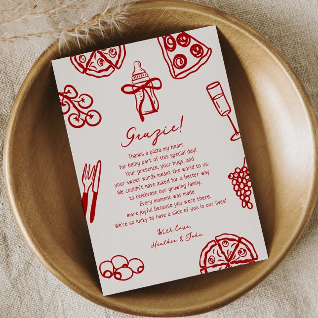 Slice Slice Baby Pizza Baby Shower Grazie Thank You Card (Creator Uploaded)