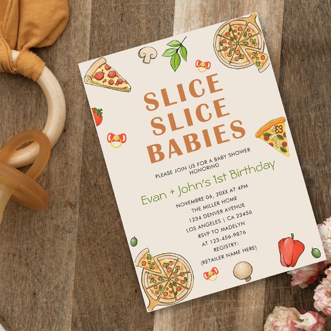 Slice Slice Baby Pizza Baby Twins Birthday Invitation (Creator Uploaded)