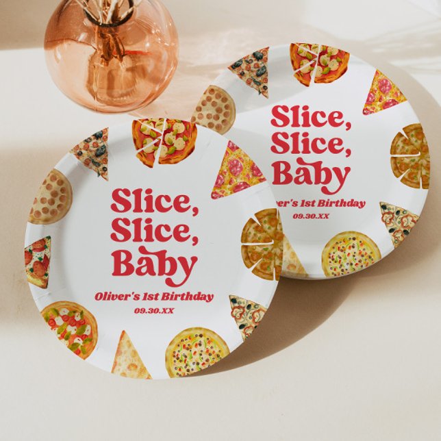 Slice, Slice, Baby! Pizza Birthday Party Paper Plate (Creator Uploaded)
