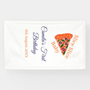 Slice Slice baby pizza brown blue 1st birthday Banner