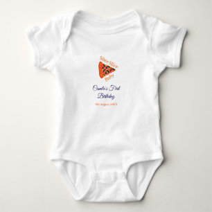Slice Slice baby pizza brown blue 1st birthday  Bodysuit