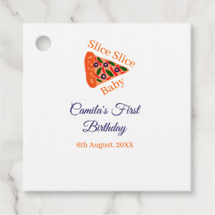 Slice Slice baby pizza brown blue 1st birthday  Favour Tags