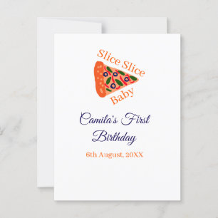 Slice Slice baby pizza brown blue 1st birthday Postcard
