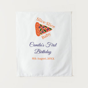 Slice Slice baby pizza brown blue 1st birthday Tapestry