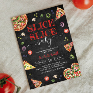 Slice Slice Baby Pizza Chalkboard Baby Shower Invitation