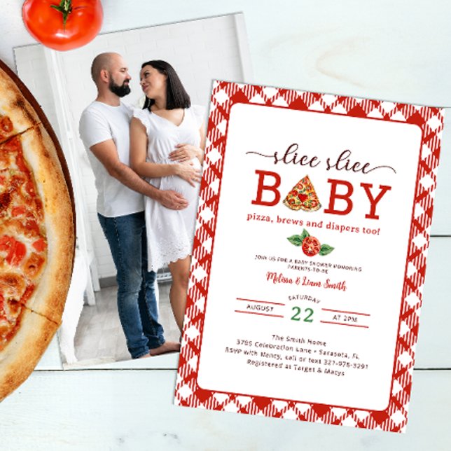Slice Slice Baby Pizza Couples Photo Baby Shower I Invitation (Slice Slice Baby Pizza Baby Shower)