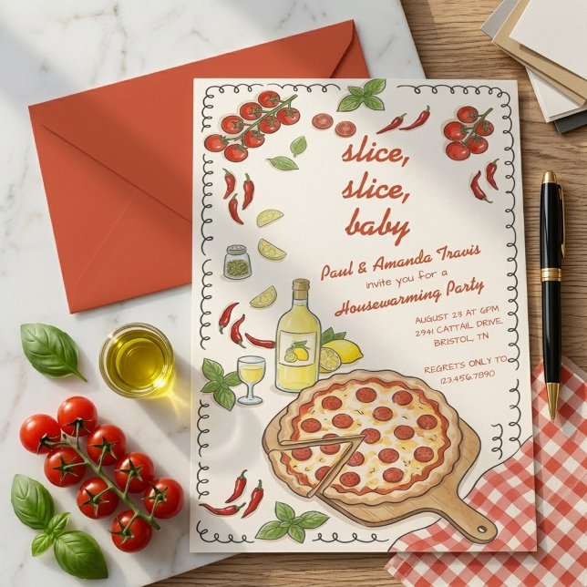 Slice Slice Baby Pizza Housewarming Party Invitation (Creator Uploaded)
