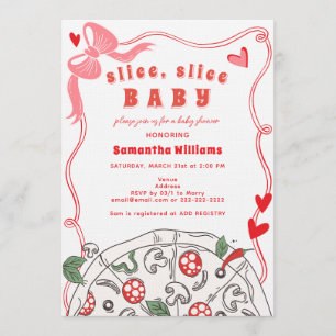 Slice Slice Baby Red Pink Girl Pizza Baby Shower Invitation