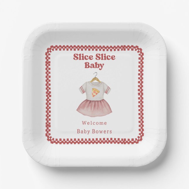 Slice Slice Baby Shower Pizza Dress Paper Plate (Front)