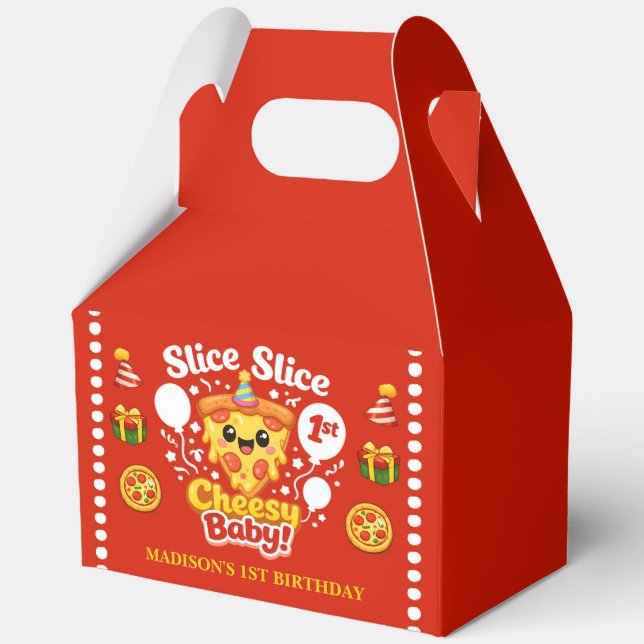 Slice Slice Cheesy Baby Pizza 1st Birthday Large Favour Box (Front)