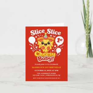 Slice Slice Cheesy Baby Pizza 1st Birthday Photo Invitation