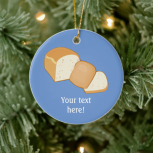 Sliced bread loaf showing end piece of crust ceramic tree decoration