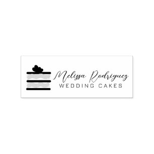 Sliced Cake Baker Wedding Script Logo Rubber Stamp