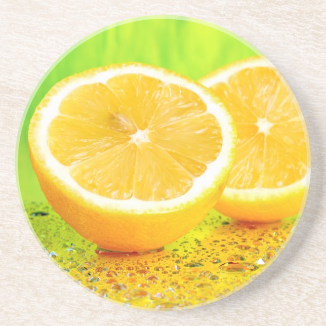 Sliced Lemon and Water Drops Coaster (Front)