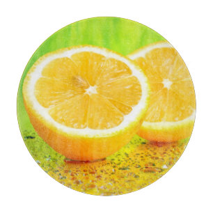 Sliced Lemon and Water Drops Cutting Board