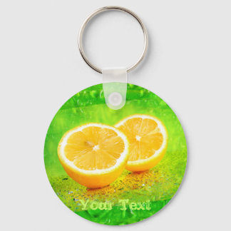 Sliced Lemon and Water Drops Keychain