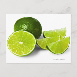 Sliced lime wedge, on white background, cut out postcard
