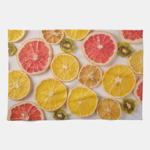 Sliced Oranges Grapefruit and Kiwi Pattern Fruit Tea Towel
