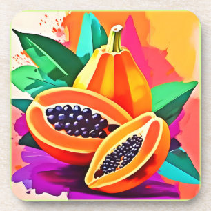 Sliced Papaya Pop Art Coaster