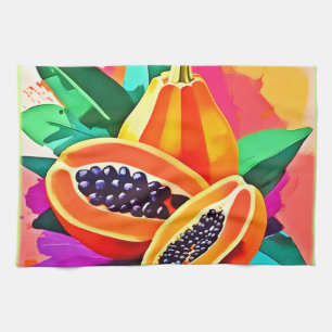 Sliced Papaya Pop Art Tea Towel