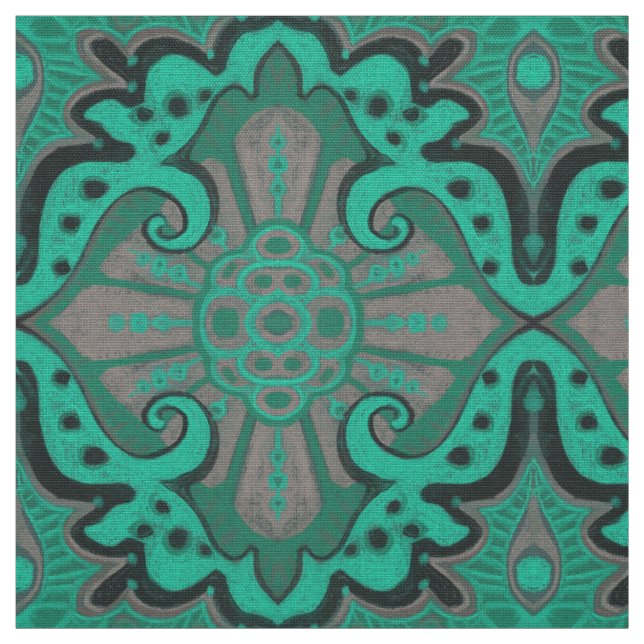 Sliced pomegranat, mint & grey, bohemian pattern fabric (Swatch)