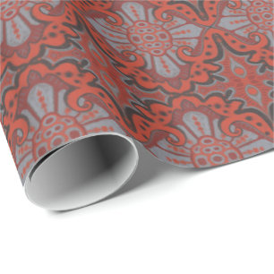"Sliced pomegranat" orange, grey & black pattern Wrapping Paper