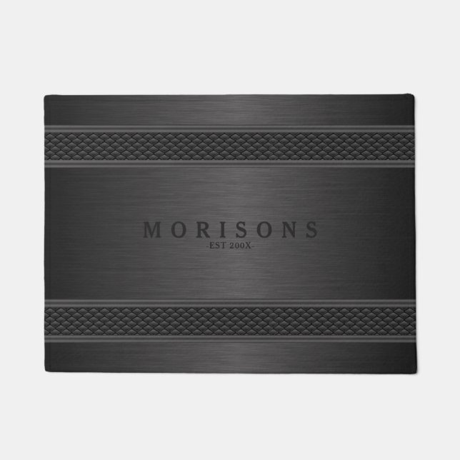 Slick Black Metallic geometric Design Doormat (Front)