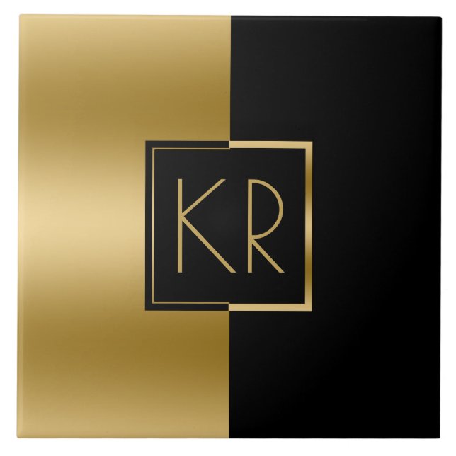 Slick Geometric Gold & Black Modern Design Tile (Front)
