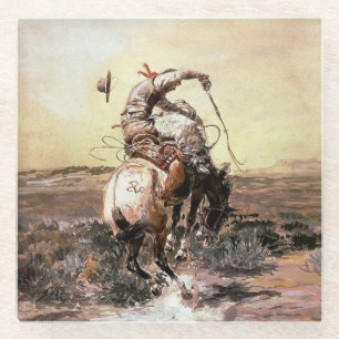 “Slick Rider” Western Art by Charles M Russell Glass Coaster