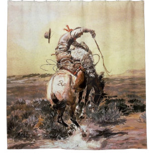 “Slick Rider” Western Art by Charles M Russell Shower Curtain