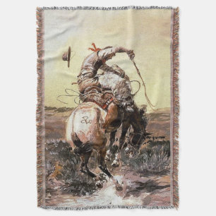 “Slick Rider” Western Art by Charles M Russell Throw Blanket