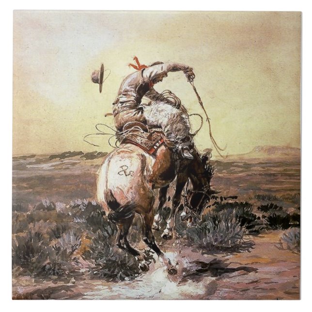 “Slick Rider” Western Art by Charles M Russell Tile (Front)