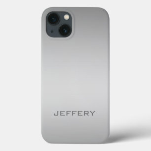 Slick Silver Grey Metallic Design Monogramed iPhone 13 Case