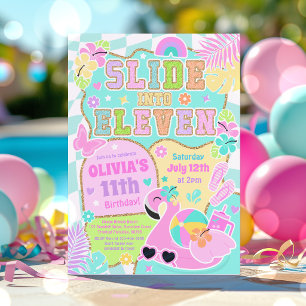 Slide Into Eleven Preppy Girl Pool Party Birthday Invitation