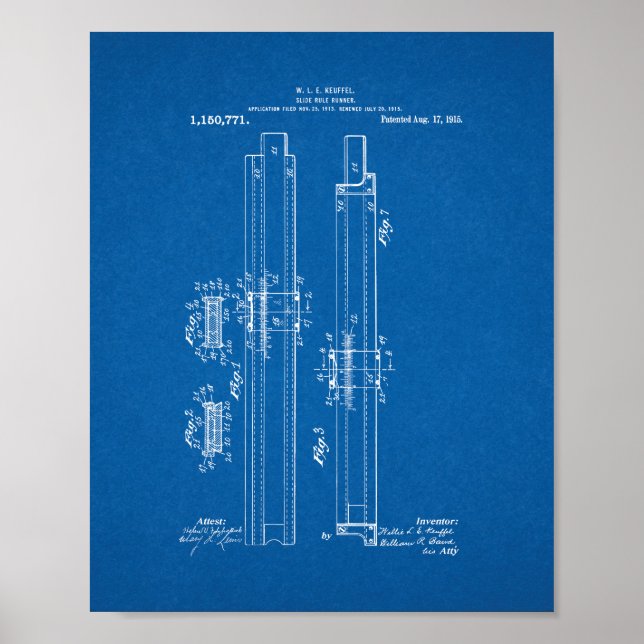Slide-rule Runner Patent - Blueprint Poster (Front)