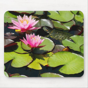 Slider Turtle Waterlily Flowers Pond Wildlife Mouse Pad