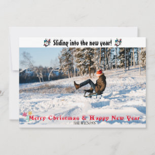 Sliding Into The New Year Holiday Card
