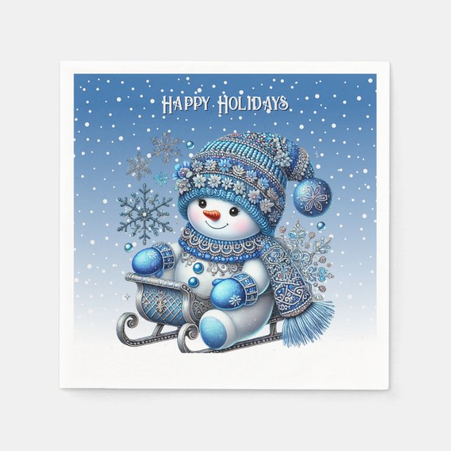 Sliding Snowman Christmas Holiday Napkin (Front)
