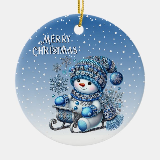 Sliding Snowman Christmas Holiday Ornament (Front)