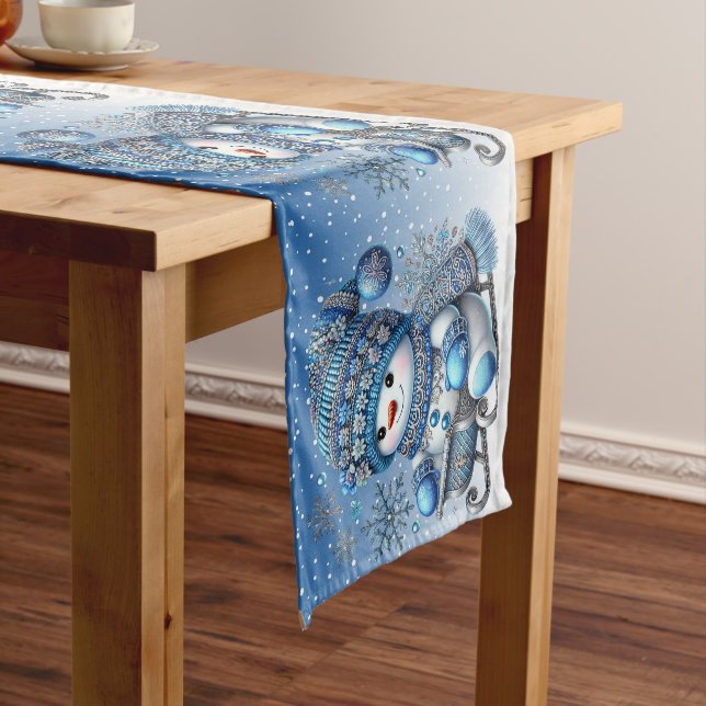 Sliding Snowman Christmas Holiday Table Runner (In Situ)