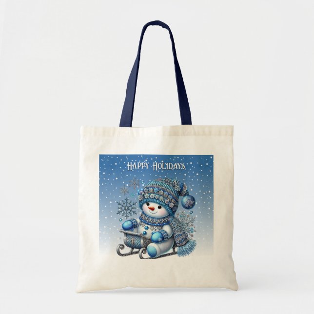 Sliding Snowman Christmas Holiday Tote Bag (Front)