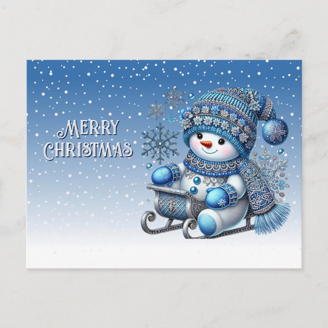 Sliding Snowman Holiday Christmas Postcard (Front)