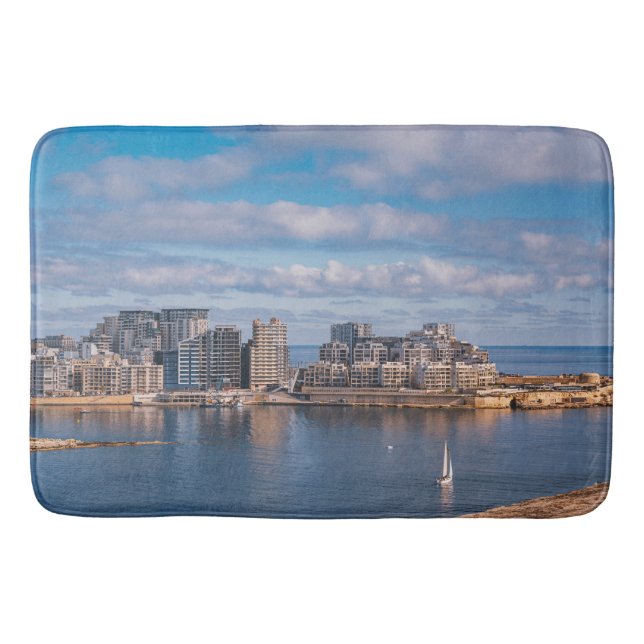 Sliema harbor and skyscrapers in Malta Bath Mat (Front)