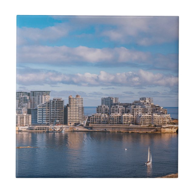 Sliema harbor and skyscrapers in Malta Tile (Front)