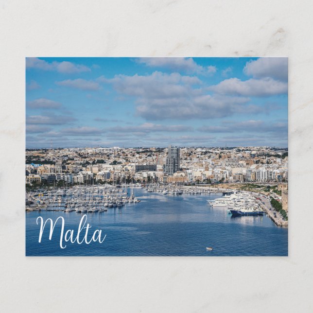 Sliema harbor with modern buildings and boats postcard (Front)
