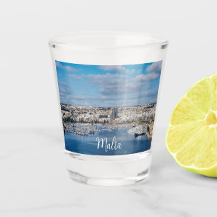 Sliema harbor with modern buildings and boats shot glass