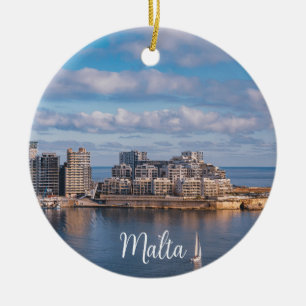 Sliema harbour and skyscrapers in Malta Ceramic Tree Decoration