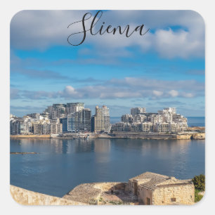 Sliema harbour and skyscrapers in Malta Square Sticker