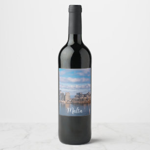 Sliema harbour and skyscrapers in Malta Wine Label